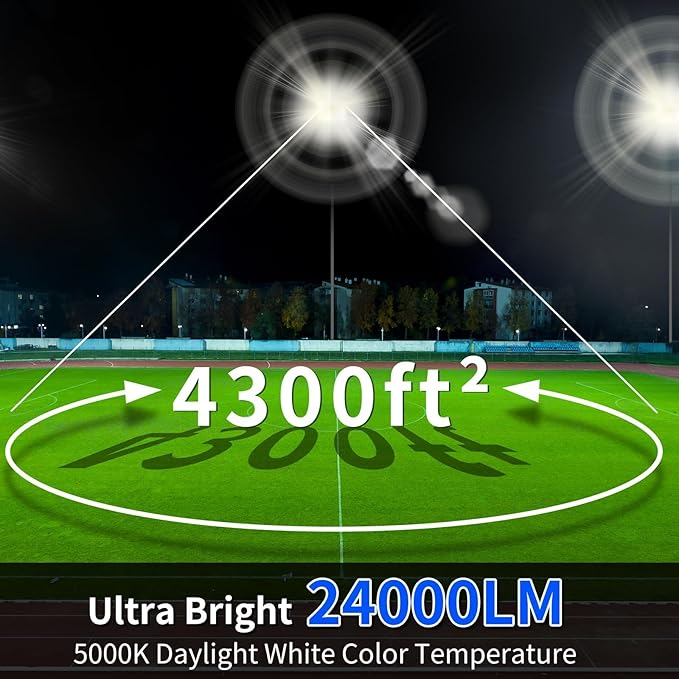200W Flood Lights Outdoor, 24000lm Bright Security Light with Plug & 6ft Cord, 5000K Daylight White Exterior LED Floodlight, IP66 Waterproof LED Work Light Yard Lights for Garage Stadium 2 Pack