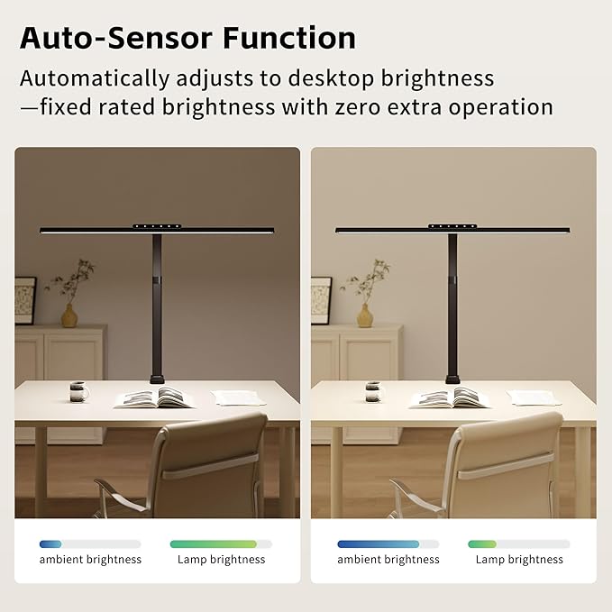 Architect Desk Lamp with Clamp, Eye-Caring Clip on Desk Lights for Home Office, Touch Control Dimmable LED Computer Light with Color Changing, 24W Bright Desktop Lamp for Drawing Crafts, Black