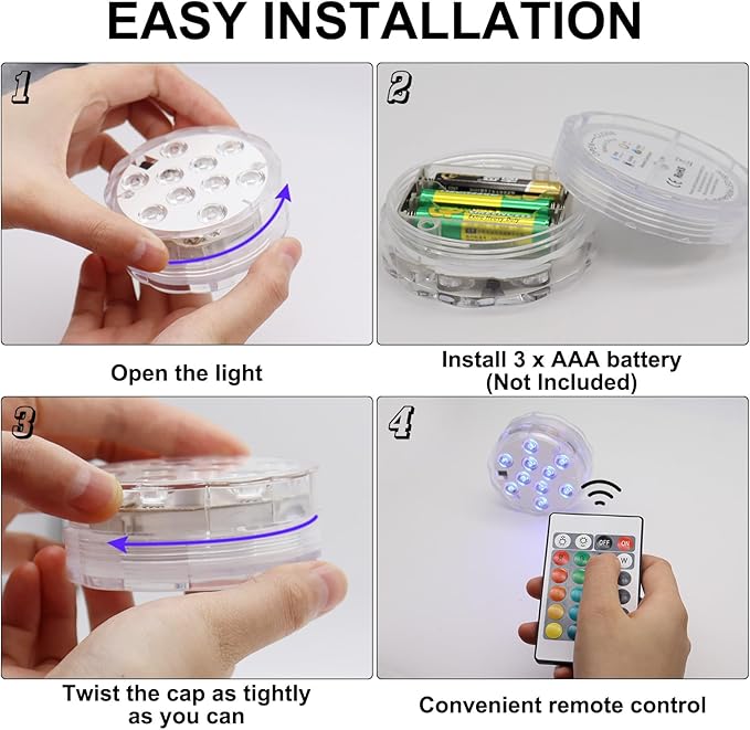 4Pcs Wireless Bathroom Lights with Remote Control, Battery Powered Multi Color Shower Lights, Waterproof Vanity Led Light for Bath Shower Spa Room, for Over Mirror Wall Ceiling Light