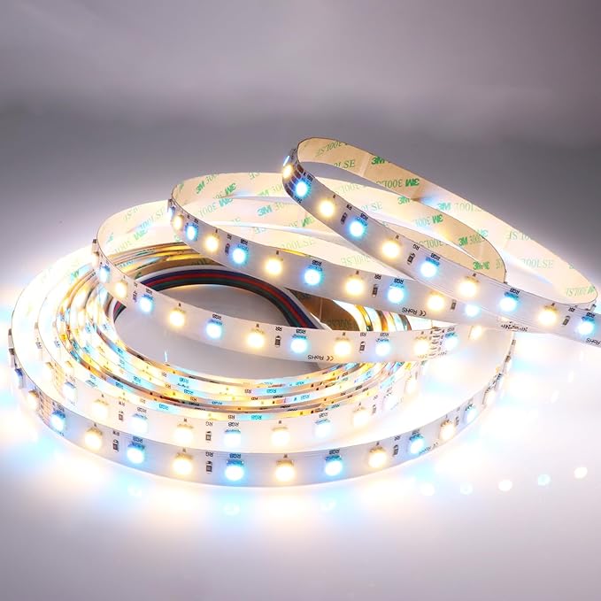 RGBW LED Strip Lights RGB+Warm White(2800K-3200K) 360LEDs SMD 5050 DC 24V Multi-Colored LED Tape Lights Flexible LED Rope Lighting 16.4Ft Non-Waterproof for Bedroom Kitchen Decoration