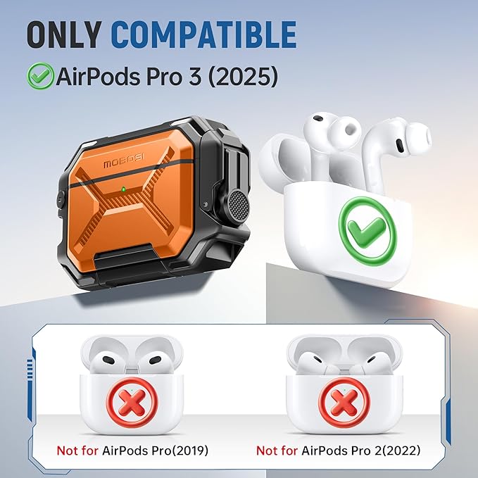 MOBOSI for AirPods Pro 3 Case [IP68 Waterproof Case for iPods Pro 3&Compatible with MagSafe] Military Grade Protective Earpods Pro3 Cover with Secure Lock, Keychain & Phone Stand (2025),Orange