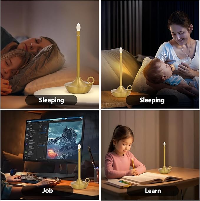 Cordless LED Table Lamp, Portables Lamps, Rechargeable Battery Table Lamps,Stepless Dimming Table Lamps for Dining Room, Bedroom, Bedside, Night Light, Balcony, Outdoor,Coffee,Bar (Gold)