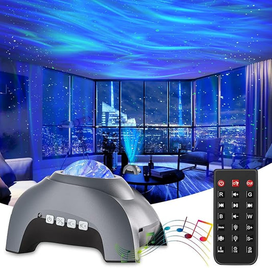 Northern Lights Aurora Projector,Star Projector Music Bluetooth Speaker and White Noise,Star Projector Galaxy Light with Remote Control,Night Light Projector for Home Decor Bedroom（Grey）