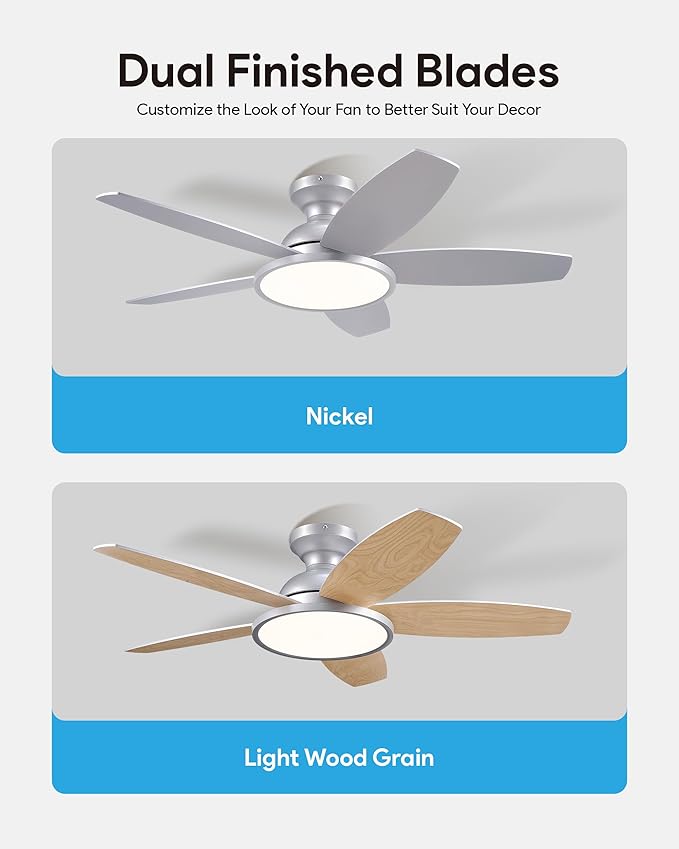 VONLUCE Ceiling Fans with Lights, 42 Inch Ceiling Fan and Remote, Full-Spectrum LED Light, 3CCT, 6-Speeds Noiseless Reversible DC Motor, Modern Flush Mount Ceiling Fan for Farmhouse Bedroom Indoor