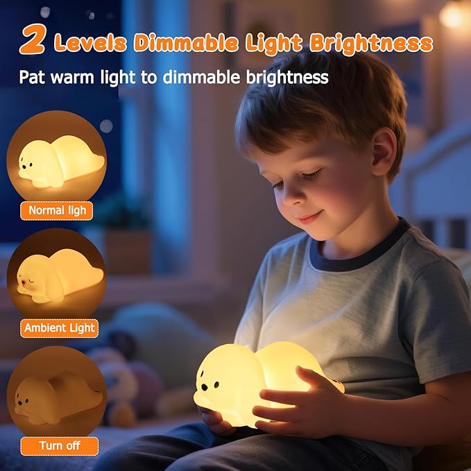 Tremdwoto Dog Night Light for Kids,Cute 7 Colorful Night Light Baby Girl Squishy Night Lights Lamp 1/3 Hour Timer Puppy Light Dimmable Nursery Nightlight，Kawaii Bedroom Decor,Gift for Boys and Girls