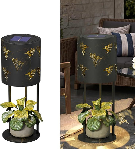 Solar Garden Plant Lights: Outdoor Waterproof Decorative Lamp with Flower Stand, Solar-Powered Yard Patio Outside Floor Decoration Lantern with Hummingbird Pattern for Festival Decor