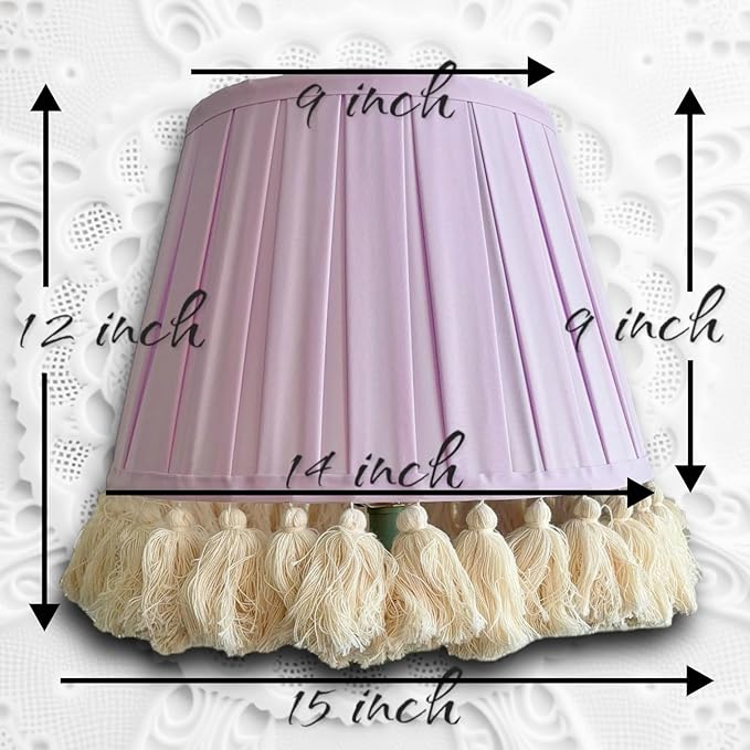 Tristan Home Round Pleated Lamp Shade with Tassels 9 x 14 x 12inches (Lavender)