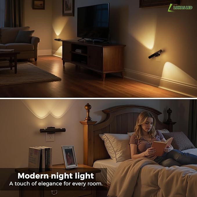 L LOHAS LED Night Light, Night Lights Plug into Wall, Auto Light Sensor 180° Rotating[2-Pack], Brightness Adjustable 0-100Lm, Soft White 3000K, Modern Nightlights for Bathroom, Hallway