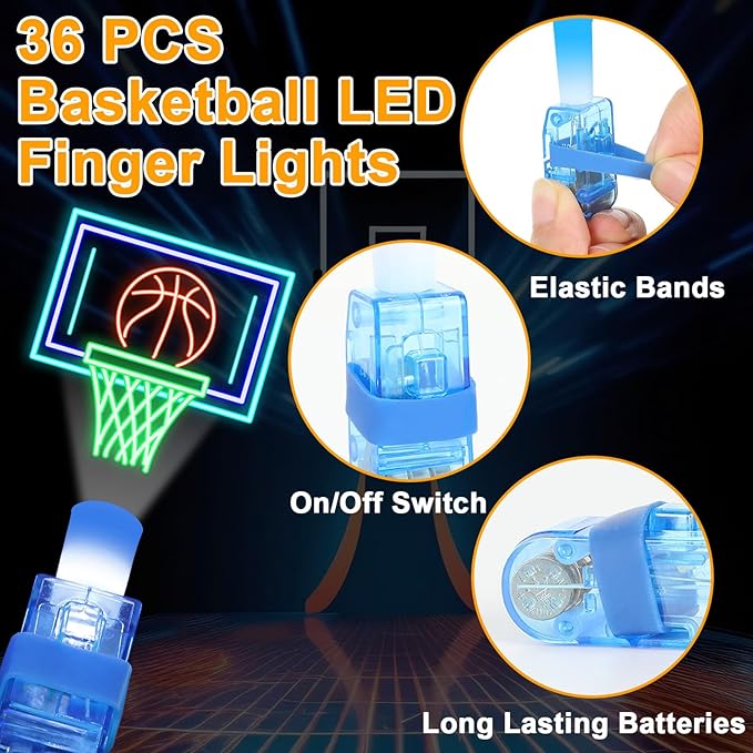 36Pcs Basketball Themed LED Finger Lights Basketball Party Favors Glow in the Dark Light Up Finger Lights Sport Themed Toys Bulk for Kids Sport Birthday Goodie Bags Stuffers Classroom Prizes Gifts
