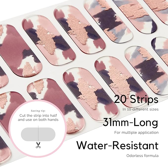 NAILOG Semi Cured Gel Nail Strips, 20Pcs Artistic Ink Painting Lasting Gel Nail Stickers, Salon Quality Easy Apply & Remove Works with Any UV/LED Nail Lamps, Marble Inkies