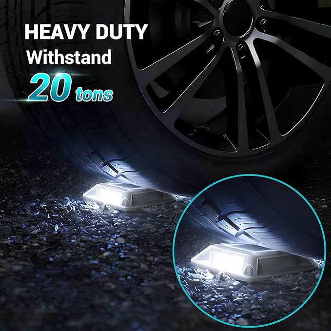 Solar Driveway Lights Outdoor 6 Pack, IP68 LED Solar Powered Waterproof Driveway Marker Deck Dock Lights for Dock Step Pathway Walkway Sidewalk Garden Yard Stair Marine (White)