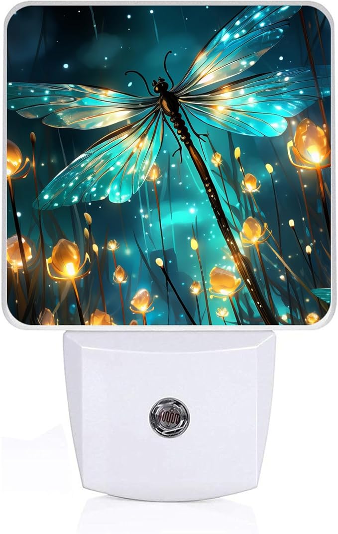 Dragonfly Night Light, Plug-into Fantasy Dragonfly Nightlight White LED Lamp, Energy Efficient Decor Desk Lamp for Bedroom Hallway Stairs Bathroom