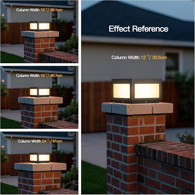 Outdoor Post Lights Hard Wired, 9.8" Pillar Lights Waterproof, AC100-240V LED Column Lamp, Electric Modern Fence Deck Cap Lantern 3000K Lighting for Patio Garden Driveways Entrances Posts