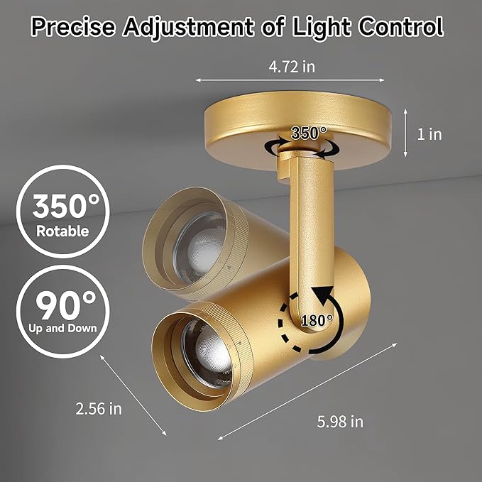 12W LED Gold Dimmable Zoomable Ceiling Spotlight Indoor – Adjustable Wall Surface Mount Accent Light for Home Corridor, Picture, Plants & Painting | Warm White 3000K CRI 97