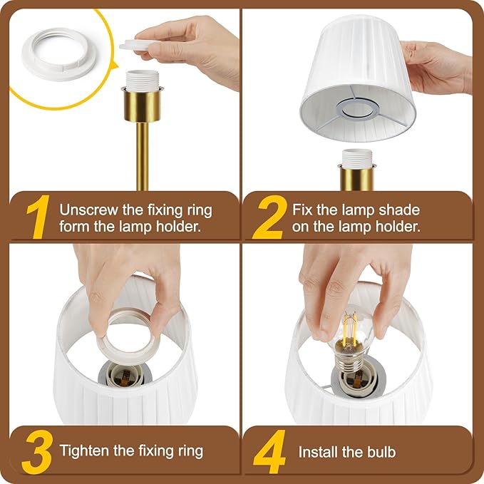 FRIDEKO HOME Rechargeable Table Lamp Gold - Cordless Battery Operated Lamp, Fabric Shade Desk Lamp, Wireless Lamp for Decor Bedroom Dining Table Counter (2pcs-Soft Fabric-Bulb Included-15.7in)