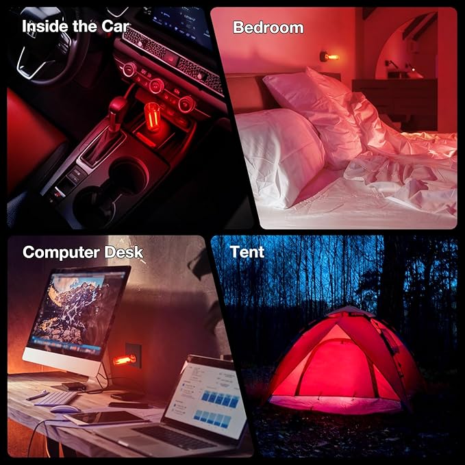 4 PCS USB Car Lights, Touch Dimmable Retro Mini Glass Bottle LED Ambient Night Light for Vehicle Interior, Bedroom, Hallway, Camping, Holiday and Party Decoration (Red)