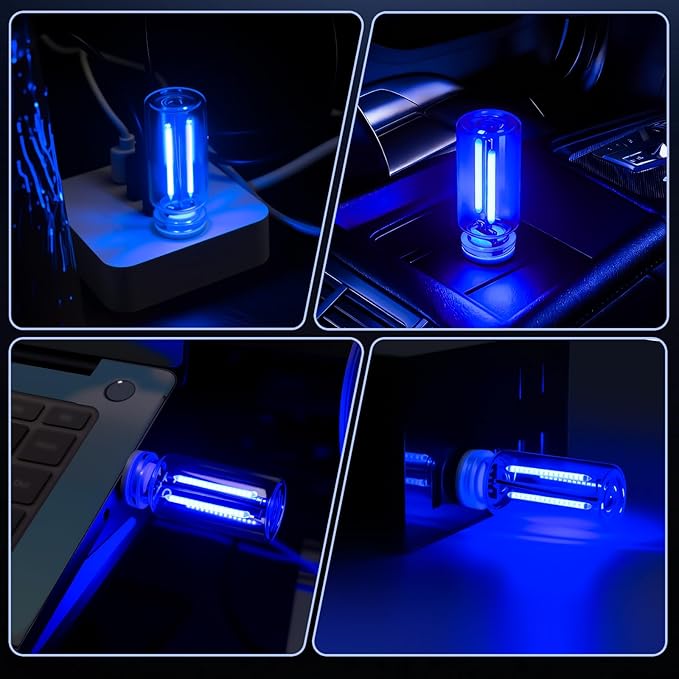 Kairiyard 2 PCS Blue USB Interior Car Ambient Lights, Touch Control Adjustable Brightness Plug-in Retro Glass Bottle LED Night Lights for Car Bedroom Camping Party Holiday Decoration