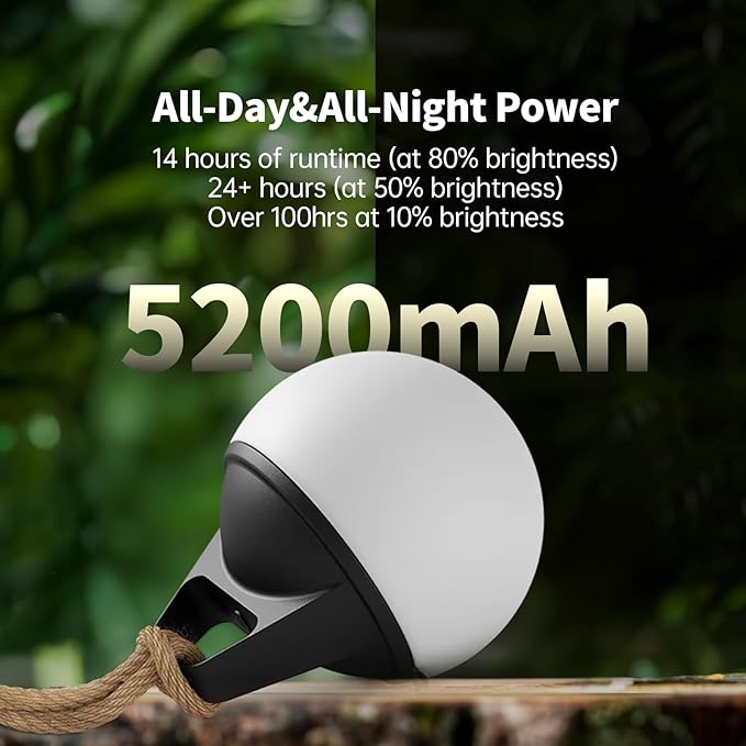 Cordless Smart Bluetooth Danish Design Globe Lamp with Rope,Outdoor Warterproof IP67,APP control Touch control,Adjustable Brightness for Bedroom Living Room Bathroom Camping Restaurant Dimmable Light