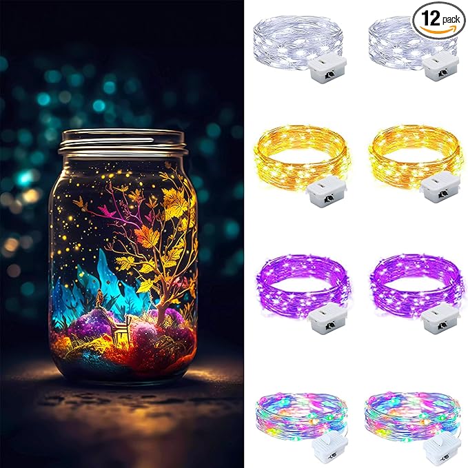 ZGWJ Fairy Lights Battery Operated, 8 Pack Twinkle String Lights 20 LED 7FT Mason Jar Decor for Bedroom, Halloween, Christmas, Party Indoor and Outdoor Decoration Mixed-Color