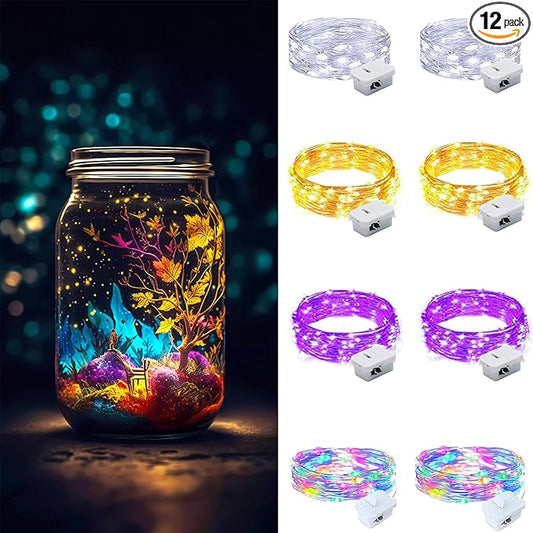 ZGWJ Fairy Lights Battery Operated, 8 Pack Twinkle String Lights 20 LED 7FT Mason Jar Decor for Bedroom, Halloween, Christmas, Party Indoor and Outdoor Decoration Mixed-Color