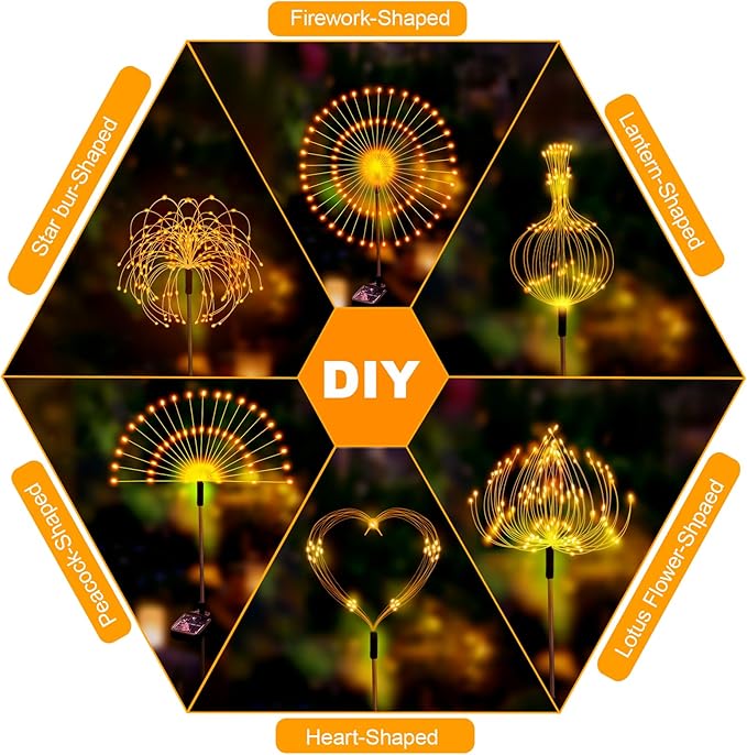 Solar Fireworks Lights for Outside, 150LED 8 Modes Fireworks Solar Lights Outdoor, Fairy Garden Flowers for Yard Pathway Wedding Party Christmas Diwali Garden Decor 8Pack (Warm White)