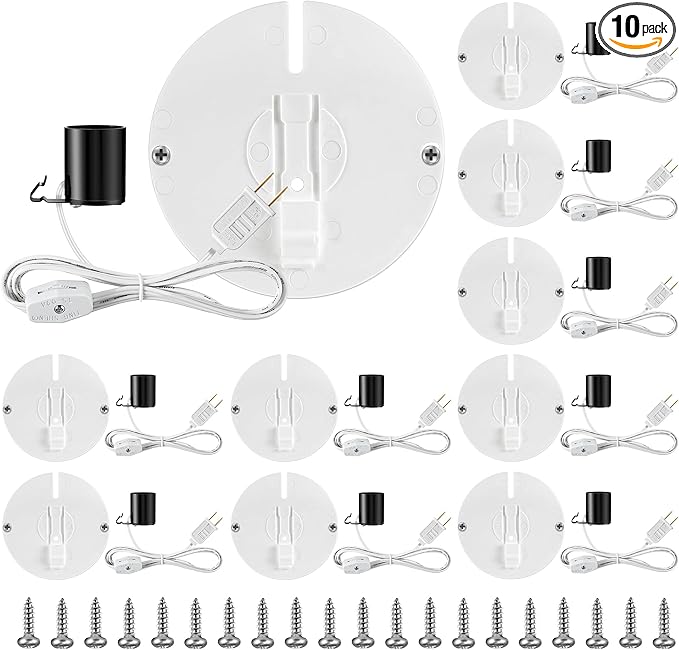 Meonum 10 Set Blow Mold Light Kit Replacement, E27 E26 Single Light Cord Kit with Switch Fuse Plug, for Indoor Outdoor Halloween Christmas Village House Craft Decorations and Salt Lamp