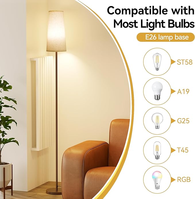 SUNMORY Floor Lamps for Living Room/Bedroom/Office, Standing Lamp with LED Bulb, 3 Color Temperature Tall Lamp, Suitable for Modern/Boho/Farmhouse and Other Home Decor Styles, Brown Floor Lamp