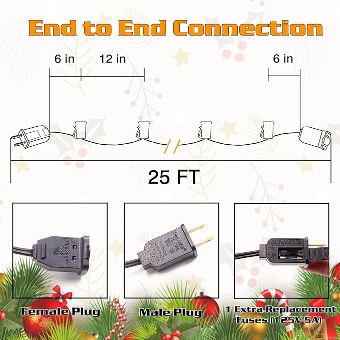 C7 Black Sockets String - 25FT 12" Spacing - Outdoor Christmas Stringer Set