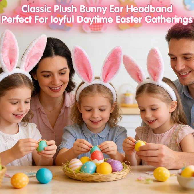Camlinbo 6 PCS LED Light up Bunny Ears, Plush Rabbit Ear Headband Easter Gifts Basket Stuffers Party Favor Supplies for Women Girls Boys