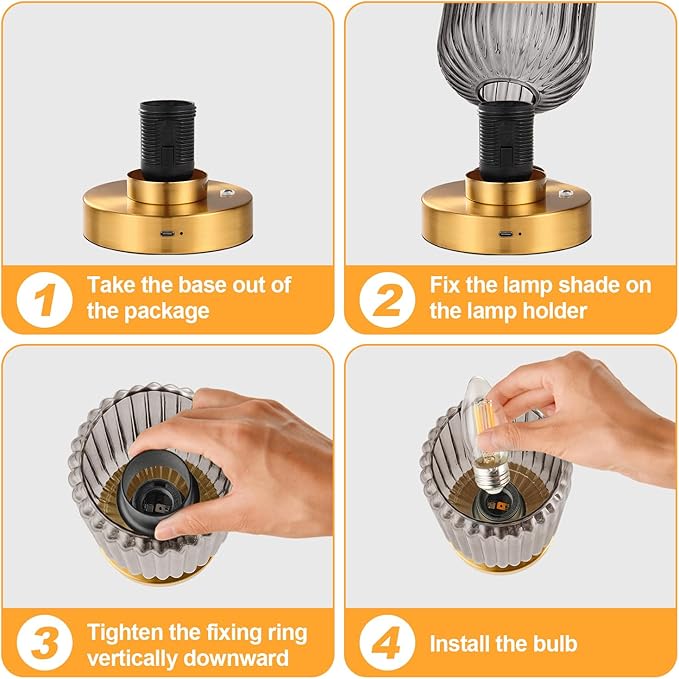 LigthRound Touch Table Lamp for Bedroom, Cordless Bedside Small Table Lamp, Dimmable Rechargeable Battery Operated Lamp for Nightstand, Bedside, Living Room, Desk, LED Bulb Included