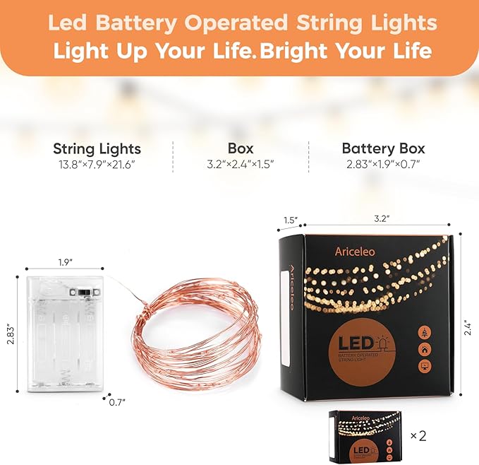 2 Pack 16.4ft Battery Operated String Lights with Timer, Red with Synchronized Twinkle Mode, Fairy Lights Battery Powered, 50 LEDs, Idea for Christmas Bedroom Party Wedding