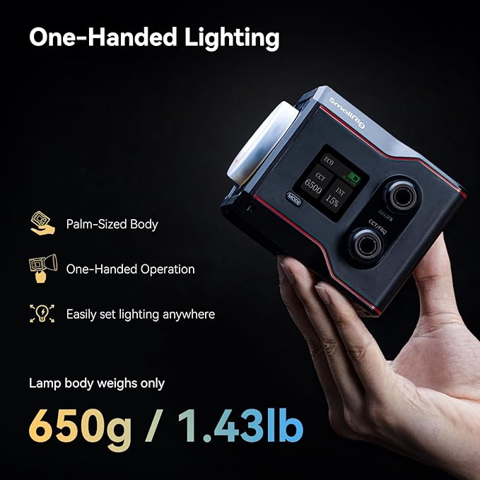 SmallRig RC 60B COB Video Light, 49Wh Battery 45min Runtime, 63W 11200lux CRI 97+ Bicolor LED Video Light, Portable Palm-Sized Continuous Output Light, for Photography/Video/Studio, Mobile Version