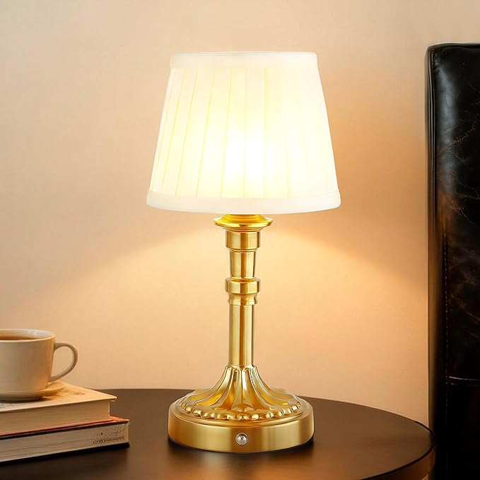 Mr.White Rechargeable Cordless Table Lamp with Fabric Shade, 5200mAh Battery Operated LED Table Light, for Restaurant Kitchen Patio Dinner Dining (Bronze)