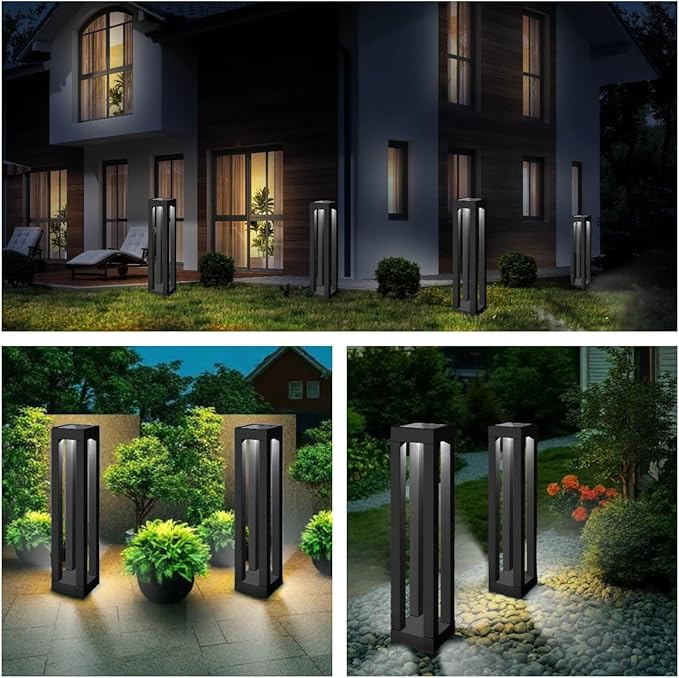 Solar Powered Outdoor Floor Lamp, Stainless Steel Solar Street Lights, Solar Floor Lamp Waterproof Deck Lights for Garden, Yard, Pathway, Porch