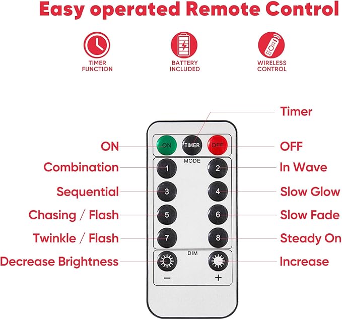 2 Pack 65.6 Ft. Battery Operated Outdoor String Lights with Remote & Timer, LED Red Fairy Lights, Waterproof Twinkle Lights for Bedroom, Dorm, Mason Jar, Wedding, Party, Christmas