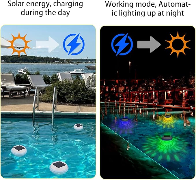 2pcs Solar Floating Pool Lights, Waterproof Multi-Color Changing LED Solar Swimming Pool Lights Decoration for Garden Pond Fountain Wedding Party
