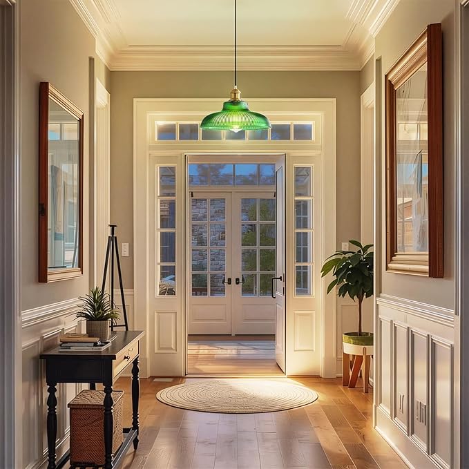 Plug in Pendant Light: Hanging Light Plug in Green Glass Hanging Lamp, Pendant Lighting for Kitchen Island, Bedroom, Dining Room, Living Room, No Bulb