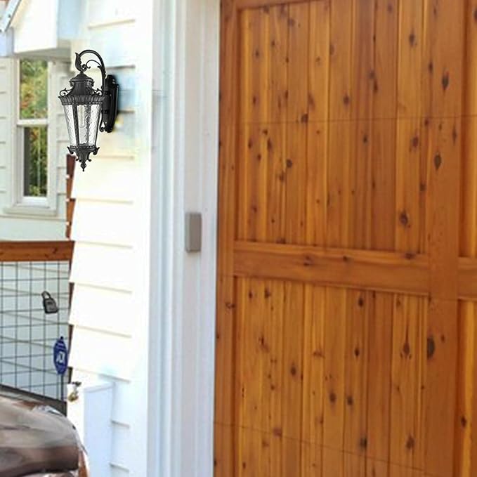 SAMTEEN Black Outdoor Wall Lights Exterior Wall Sconce 21.6" H Water Glass Outdoor Wall Lantern Waterproof Outside Porch Light Fixtures for House Garage Doorway