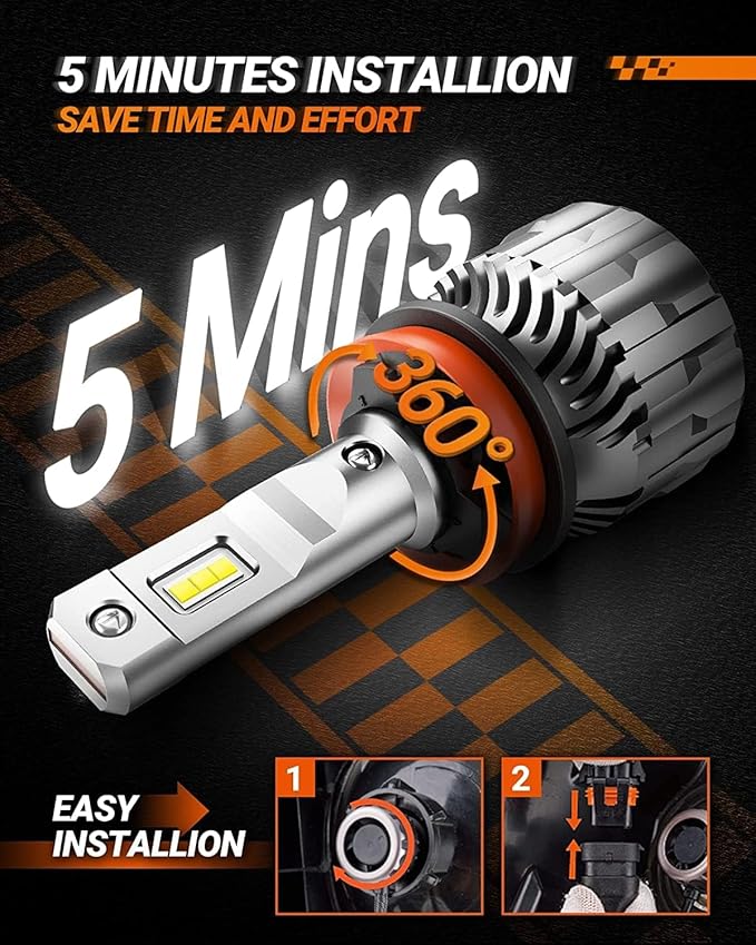 SEALIGHT 9007/HB5 Bulbs 38000LM Ultra-Brighter, 9007 Bulbs 6500K Cool White Fog Lights, 60000+ Hours lifespan with 15000RPM Cooling Fan, 1:1 Mini Size Quick Install Plug and Play, Pack of 2