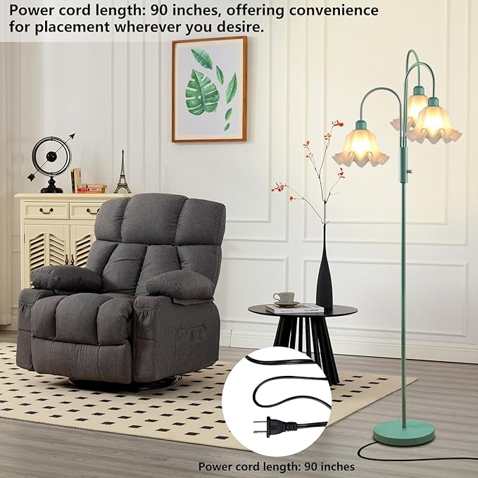 Lightdot 70IN Flower Floor Lamp for Living Room, 3 Light Dimmable Tree Floor Lamps with Bulb Included for Wedding/Party, Unique Floral Tall Lamp for Bedroom/Sofa Beside/Corner Decor-Grayish Green