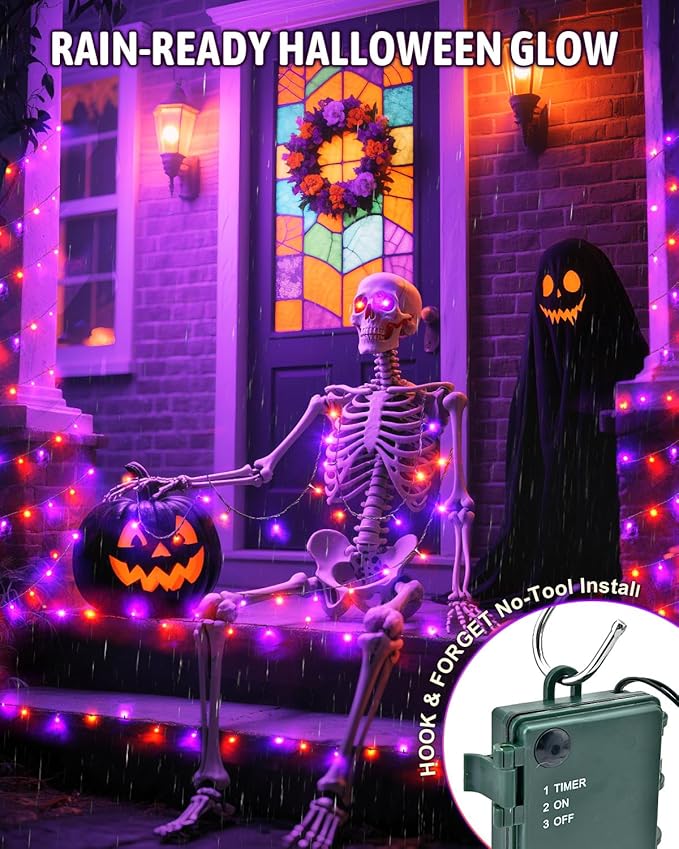 Halloween String Lights Battery Operated, Orange and Purple Fairy Lights with Timer Waterproof 9.8ft 30 LED Halloween Decorations for Outdoor Indoor Patio Party Garden Yard Decor