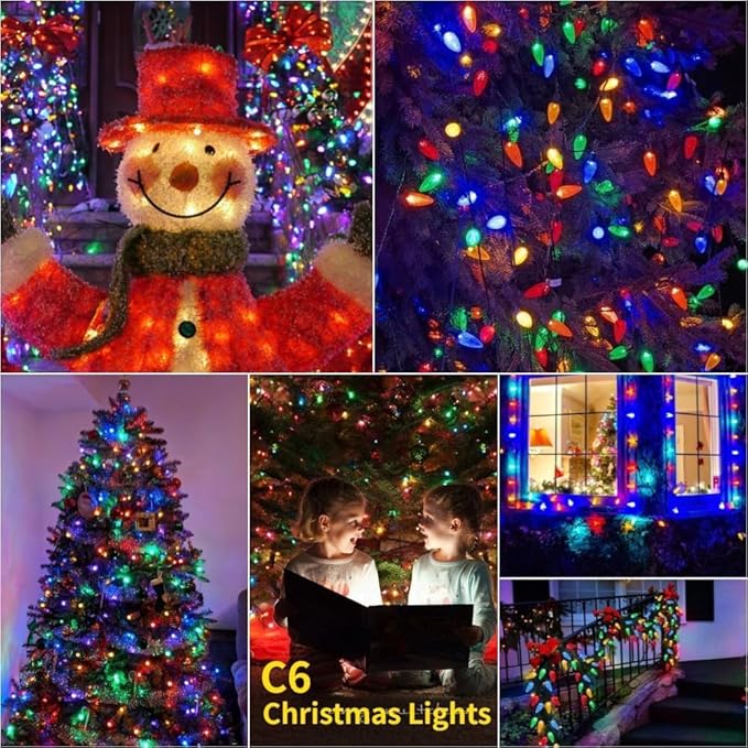 50LED C6 Christmas Lights Battery Operated, 16.4FT C6 Christmas Lights Battery Powered with Timer, 8 Modes, Waterproof for Outdoor Garden Patio Indoor Xmas Tree Bedroom Party, Multi-Color