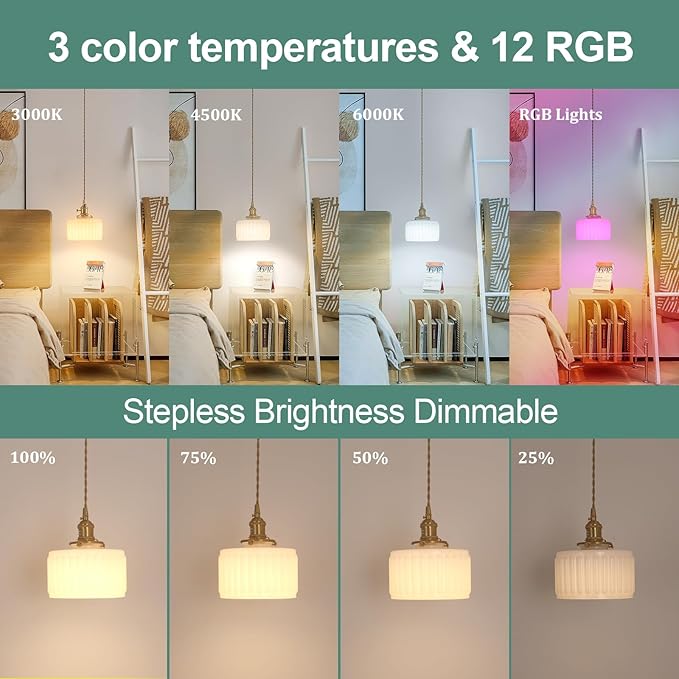 Battery Operated Pendant Light 5000mAh Rechargeable Chandelier with Remote Control Wireless Adjustable Hanging White Striped Light for Kitchen Island Dining Room Hallway