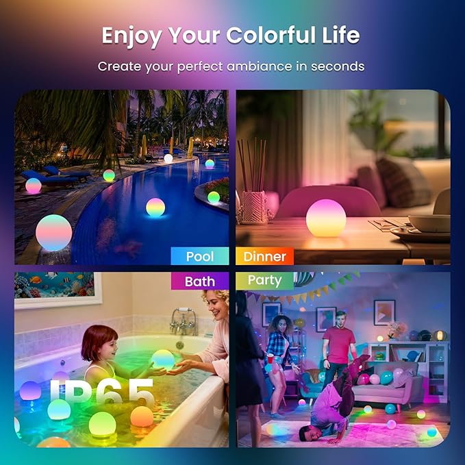 LOFTEK Floating Pool Lights, 3-inch RGBW Color Changing Swimming Pool Lights, IP65 Waterproof LED Ball Light, Bathtub Lamp, Remote Control, Sphere Orb Light for Patio, Yard & Pool Décor (1 Pack)
