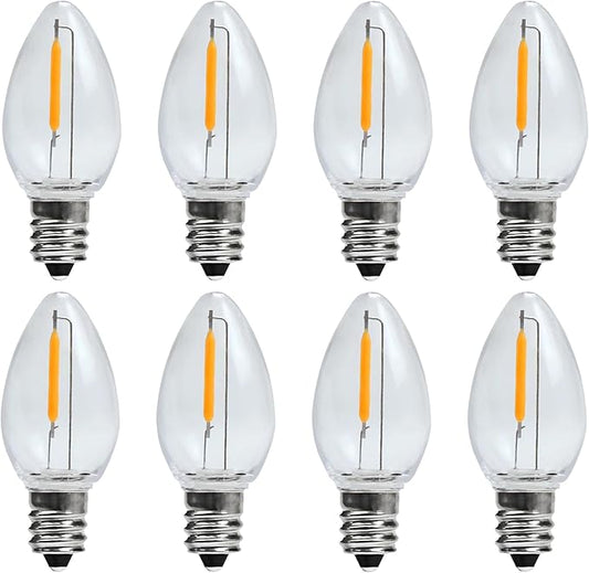 KGC 8 Pack LED Night Light Bulbs, C7 Shatterproof Replacement Led Light Bulb for String Light, E12 Base Salt Lamp Bulbs, 0.6W Equivalent to 7W, Warm White 2200K, 50LM.
