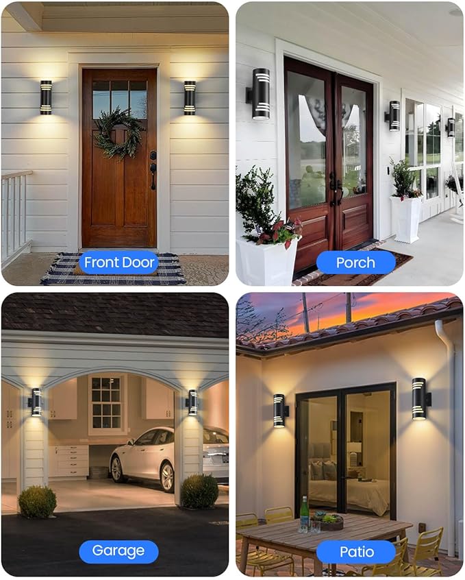 Dusk to Dawn Outdoor Lighting 2 Pack, Modern Outdoor Wall Lights Black Exterior Lighting Fixtures with E26 Base, Cylinder Sconce Waterproof Outdside Lights for House Porch, Bulbs Include