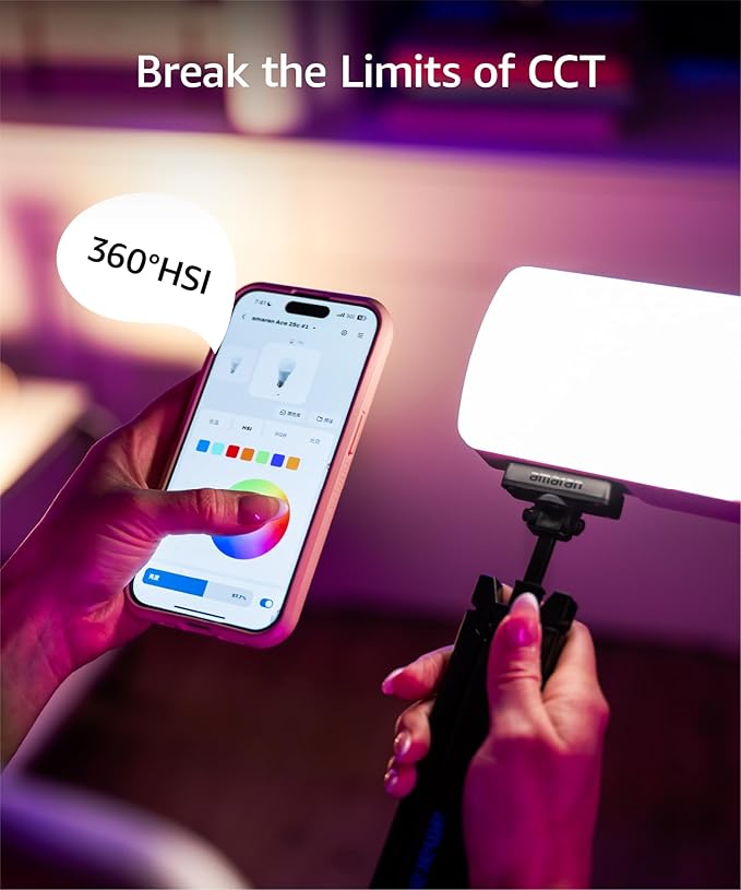 amaran Ace 25c Video Light,25w RGB Portable Light for Photography On-Camera Video Lights CRI/TLCI 95+,CCT 2,300K-10,000K,Rechargeable Dimmable Vlog Light,APP Control,PD Charging (Charcoal)