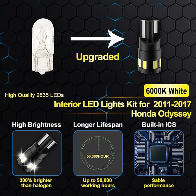 EASY EAGLE LED Interior Car Lights for Honda-Odyssey-2011-2017: 18 Piece Kit White LED Light Bulbs - Super Bright 6000K + Install Tool