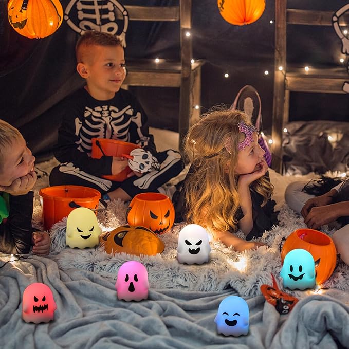 Wondise Halloween Flickering Flameless Candles with Remote and Timer, Color Changing Battery Operated Tea Lights Candles Spooky LED Candles for Halloween Home Horror Party Decoration(2 x 2.4 Inches)