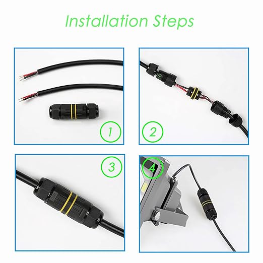IP68 Junction Box 2 Way/2 Pin Outdoor Waterproof Connection Box M16 Cable Connection Box Ø3.5-7mm 2 Pole Cable Connector,for Repair and Extend Power Cables,Black 2 Pcs.(M16 2P)